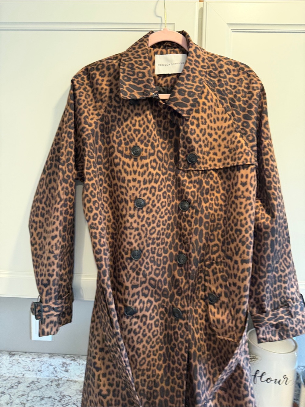 Rebecca Minkoff Leopard Print Trench Coat - Brown and Black - Picture 10 of 15